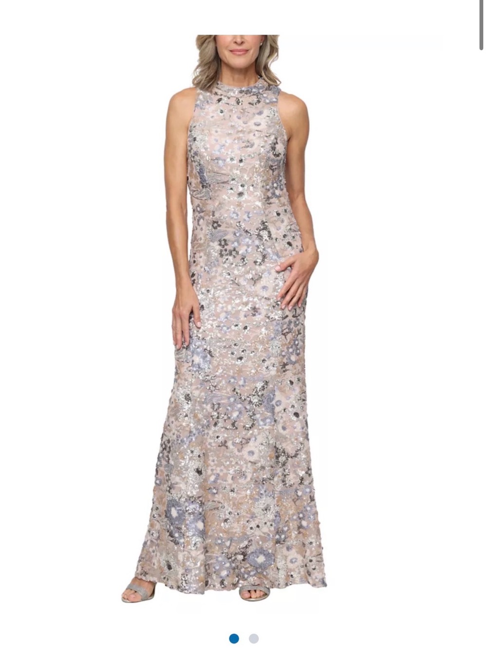 Alex Evenings Blush Sequin Floral Maxi Gown